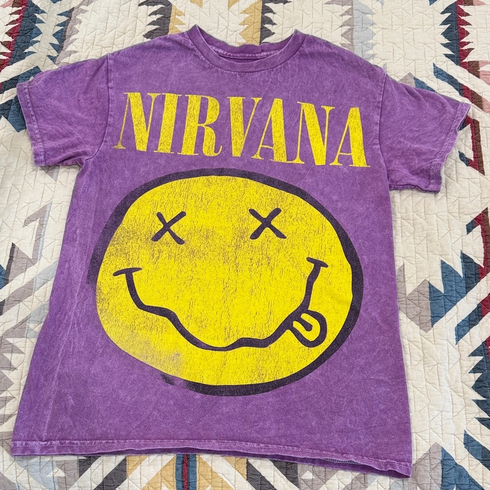 NIRVANA Purple Tee with Yellow Smiley
